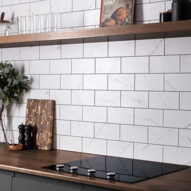 flat marble effect metro kitchen splashback 