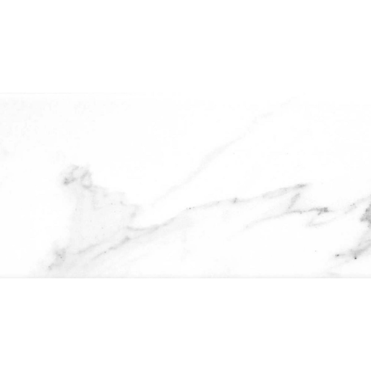 White marble tile with soft gray veining, shown as a rectangular sample against a white background.