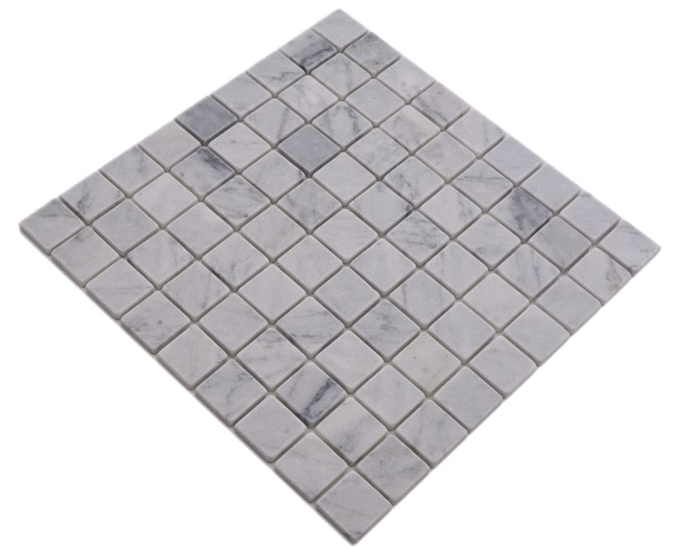 white honed marble mosaic 