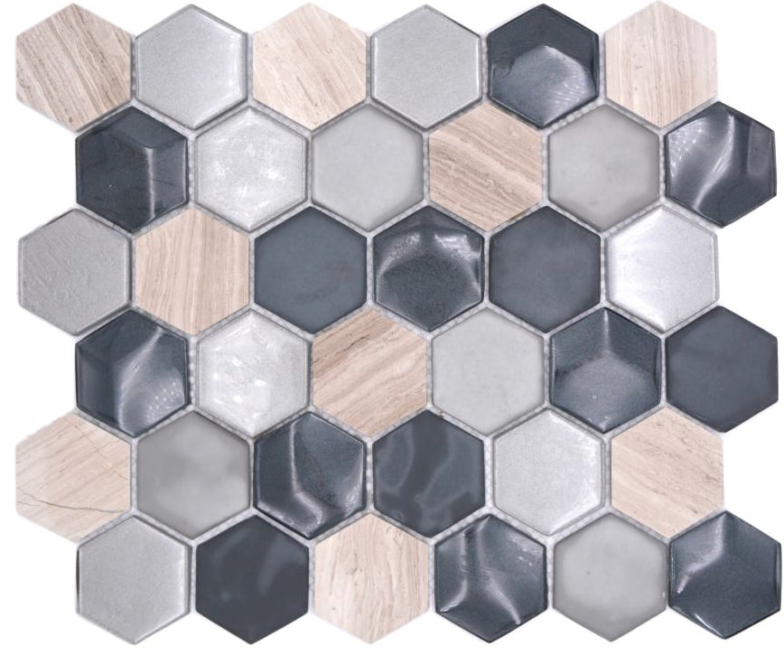 Modern Geometric Hexagon Mix Mosaic Tile | Luxury Tiles UK