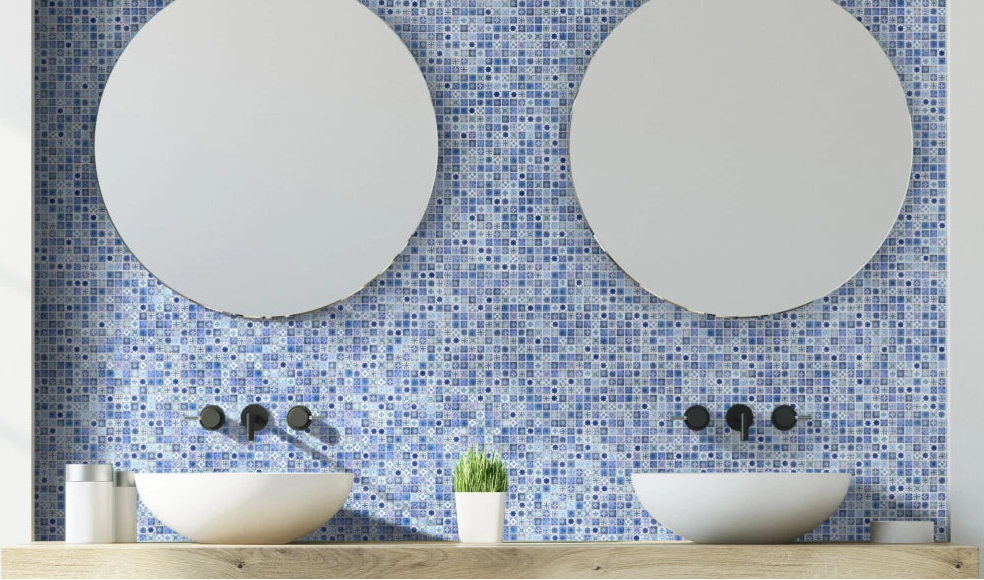 Glass mosaic blue pattern splashback tiles 