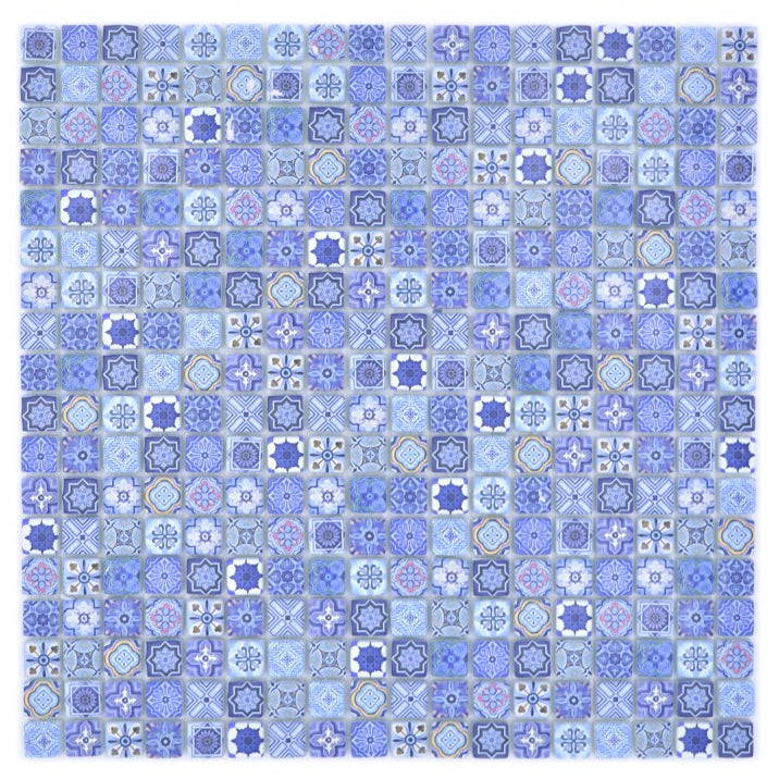 Blue pattern mosaic glass tile 