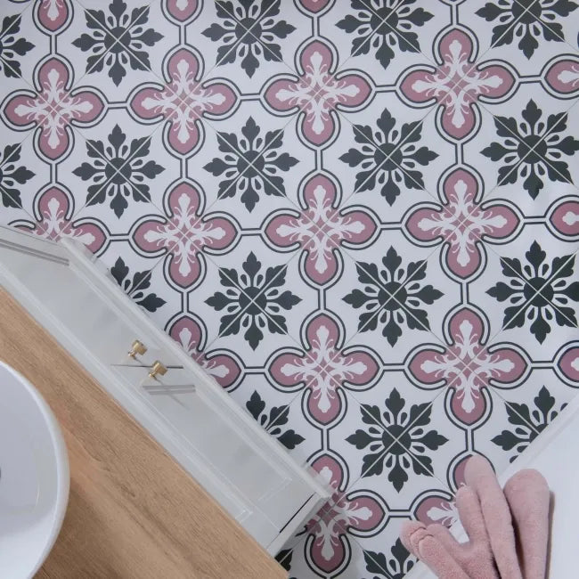 Pink bathroom floor tiles