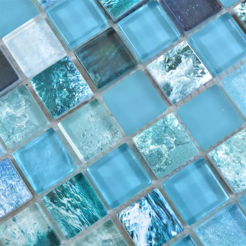 Blue mixed glass mosaic tile for walls 