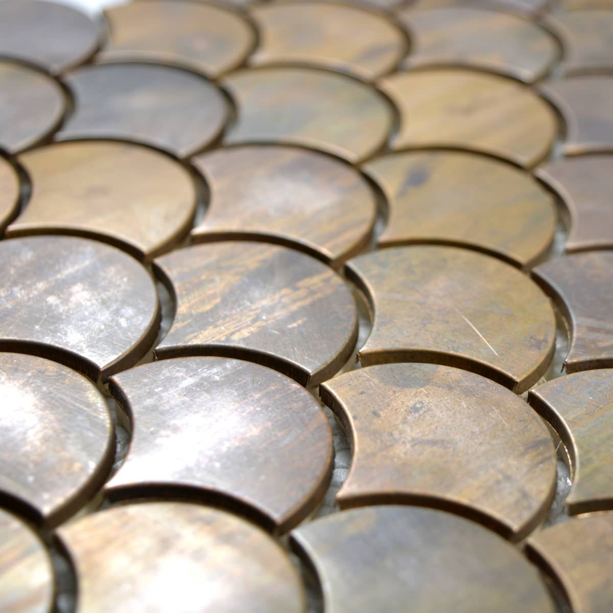 bronze metal mosaic scallop tile