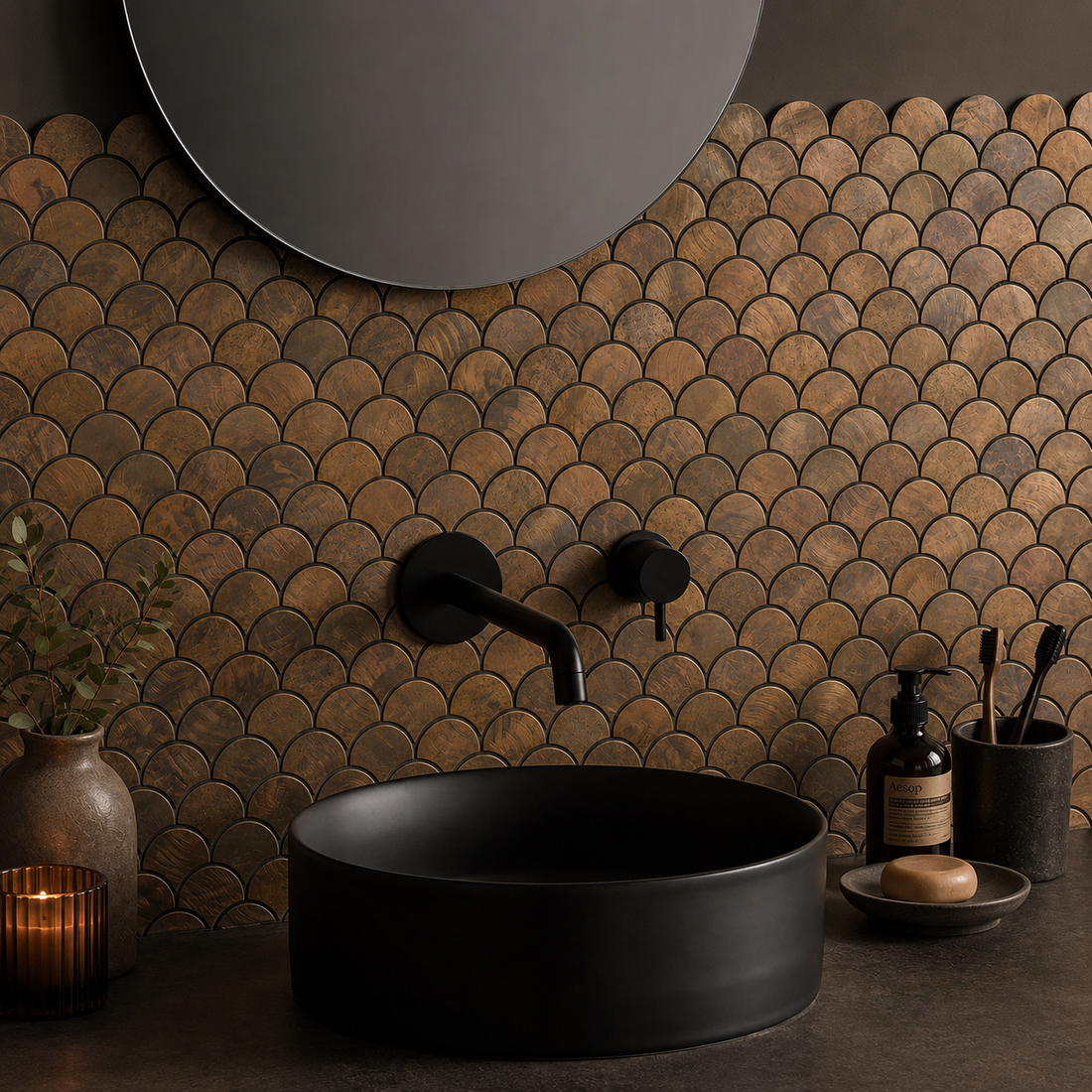 rustic copper brown splashback mosaic for bathroom 