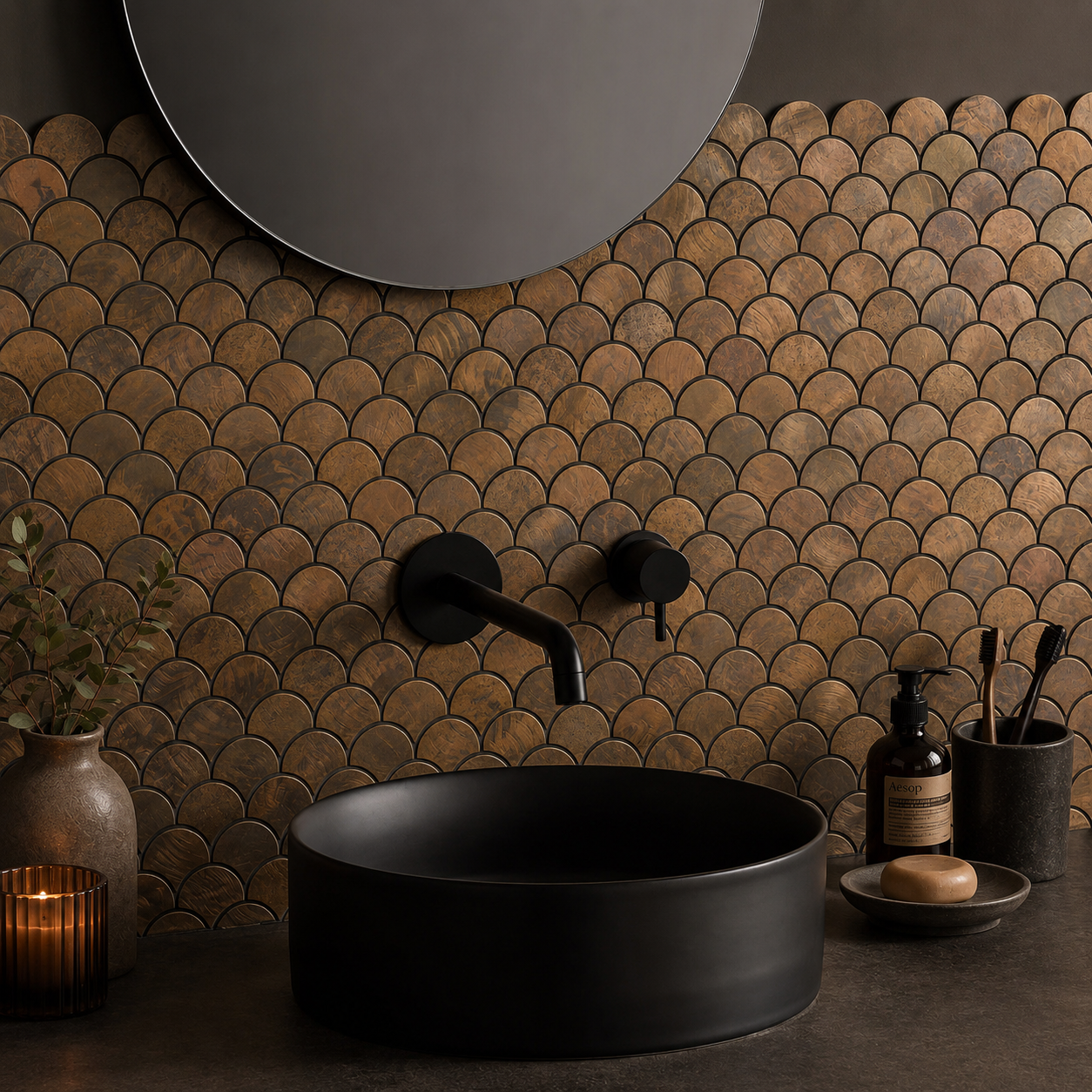 rustic copper brown splashback mosaic for bathroom 