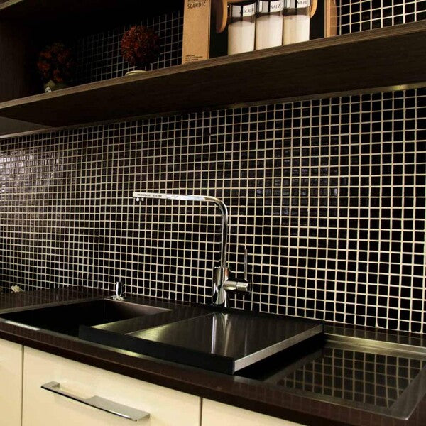 Black glass kitchen wall