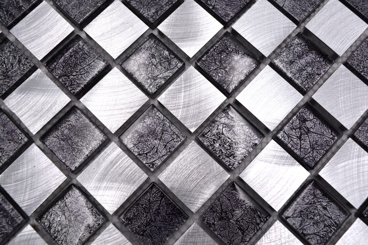 chequered metal mosaic tiles