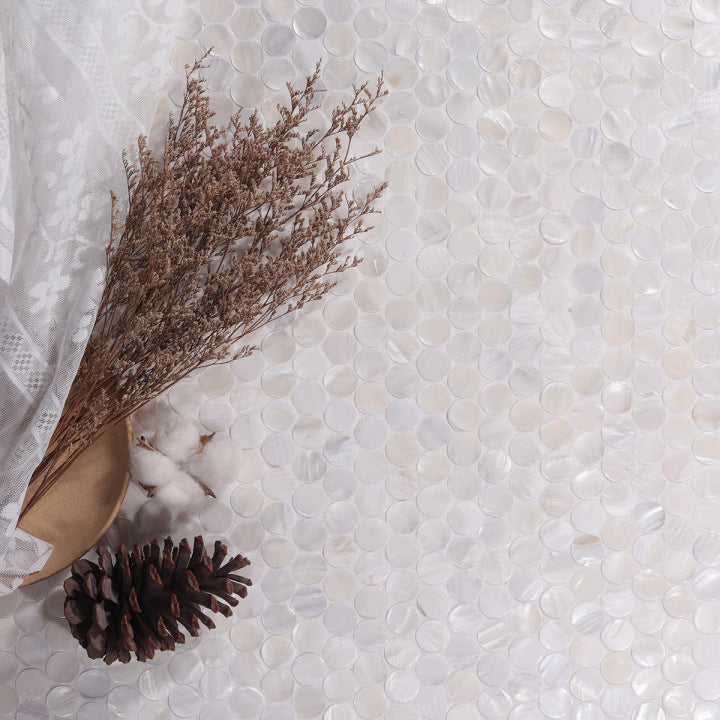 Pure white penny natural shell mosaic tiles 