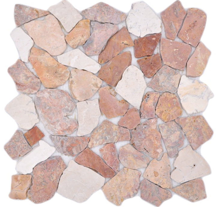 Natural Stone Red  Flat Pebble Marble Mosaic Tiles