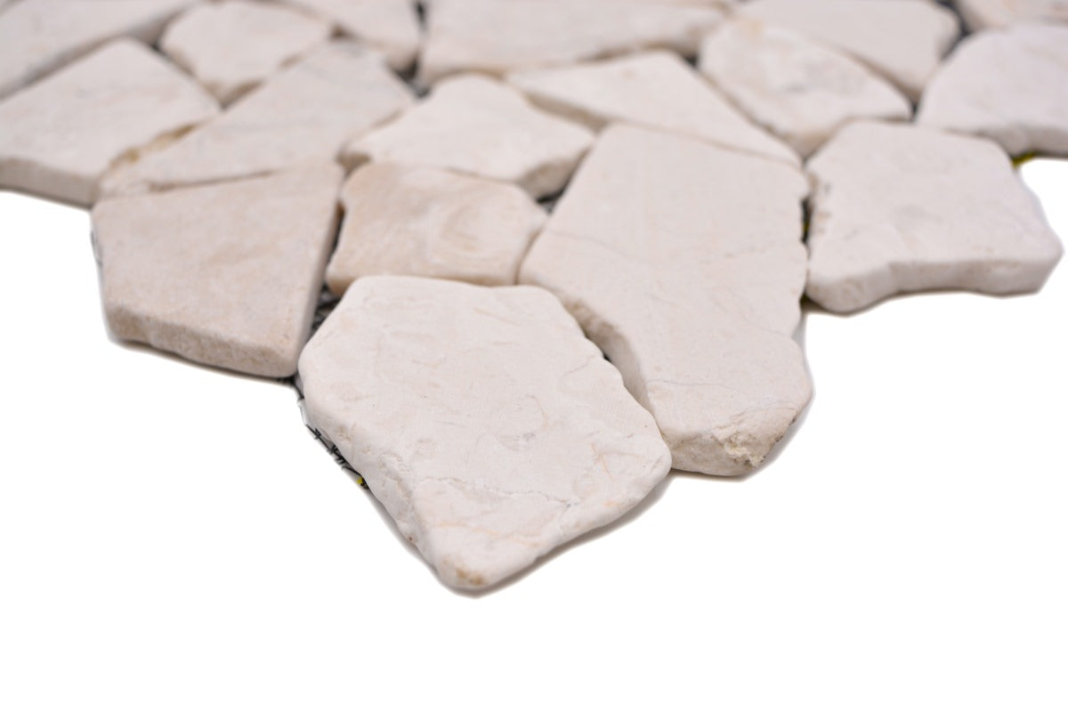 Natural Stone White Marble Flat Cut Pebble Mosaic  Tiles