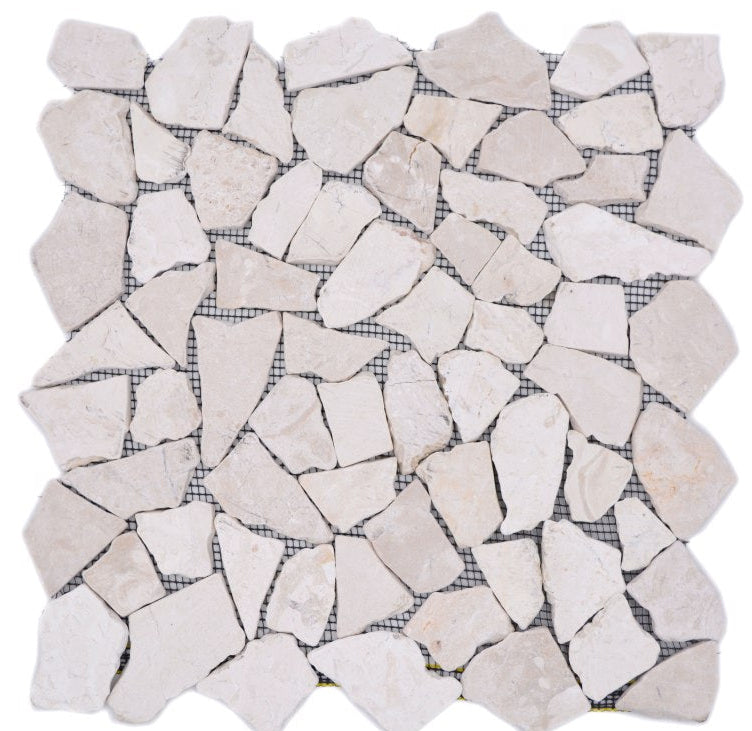 Natural Stone White Cut Flat  Pebble Mosaic Tiles