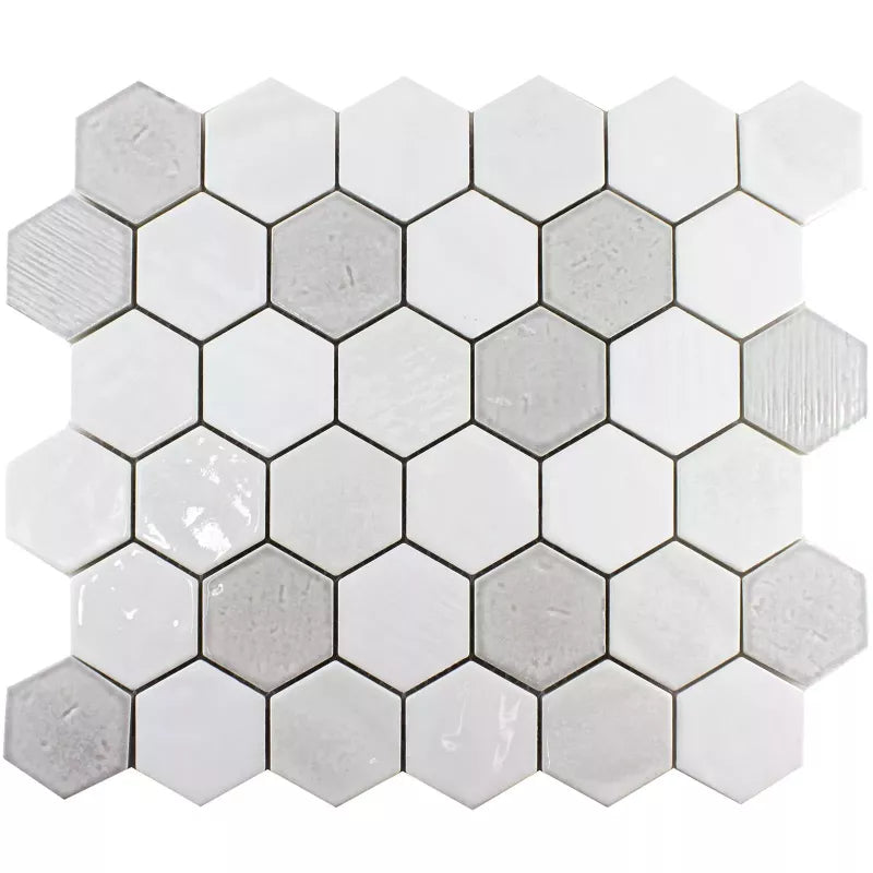 glossy white hexagon mosaic 