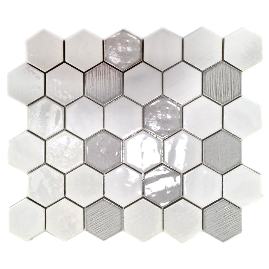White hexagon mosaic tile 