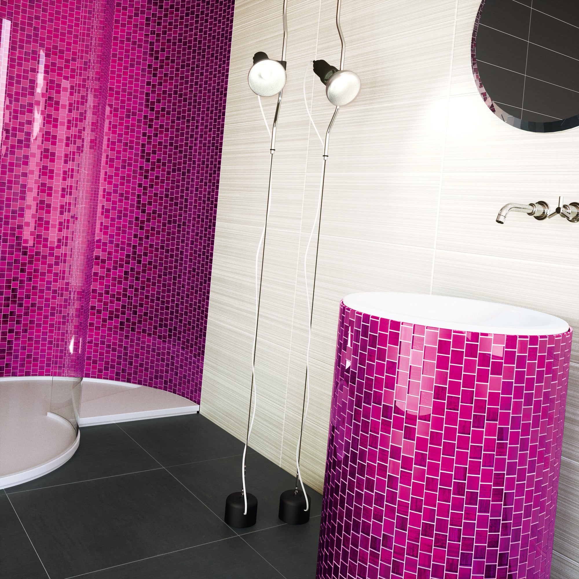 pink glass mosaic shower wall tiles 