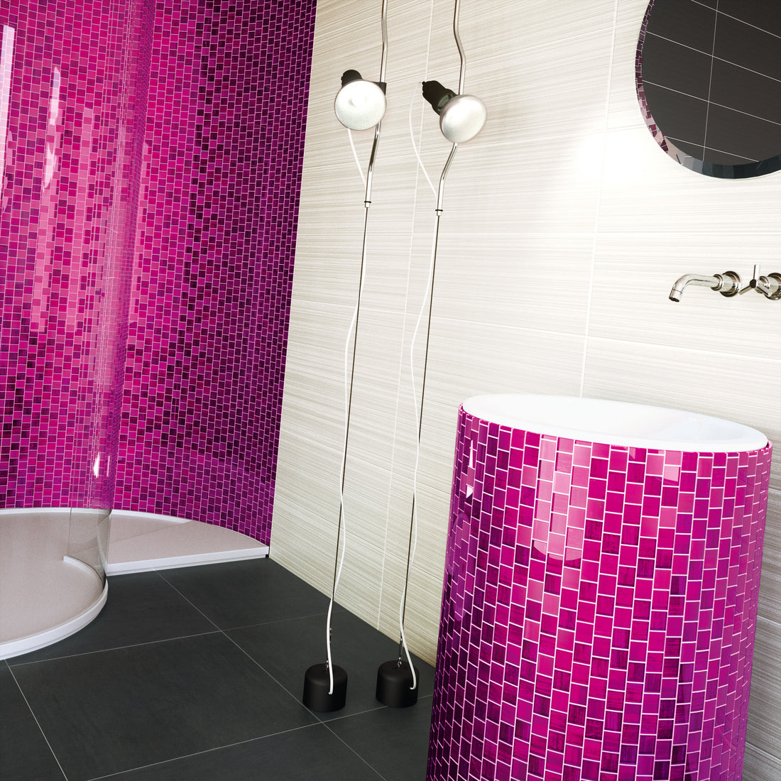 pink glass mosaic shower wall tiles 