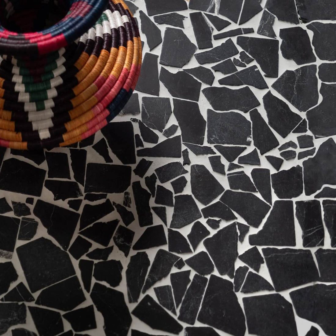 Black marble mosaic floor 