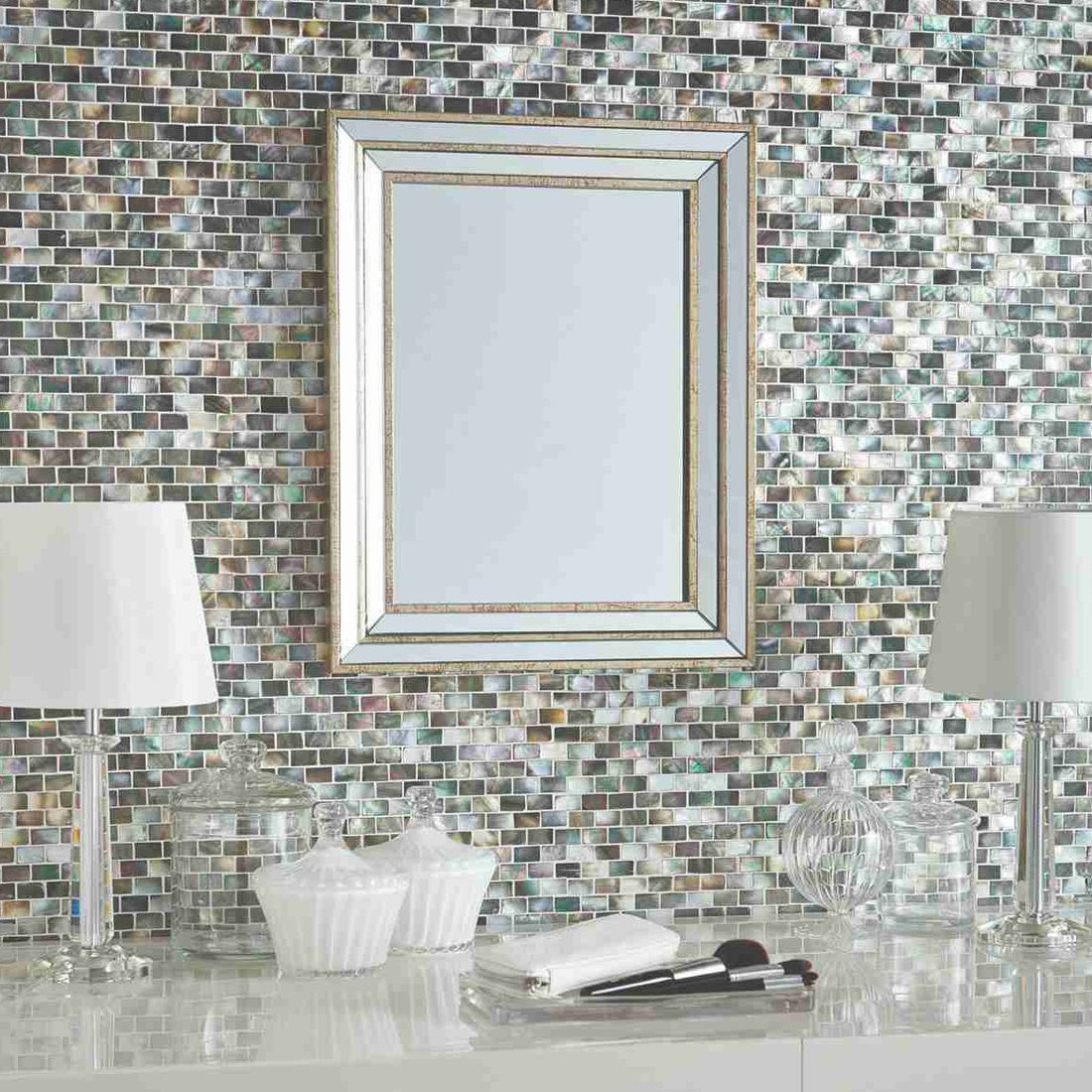 Original Style Mother of Pearl Dark Brickbond Shell Mosaic Tile - Luxury Tiles UK