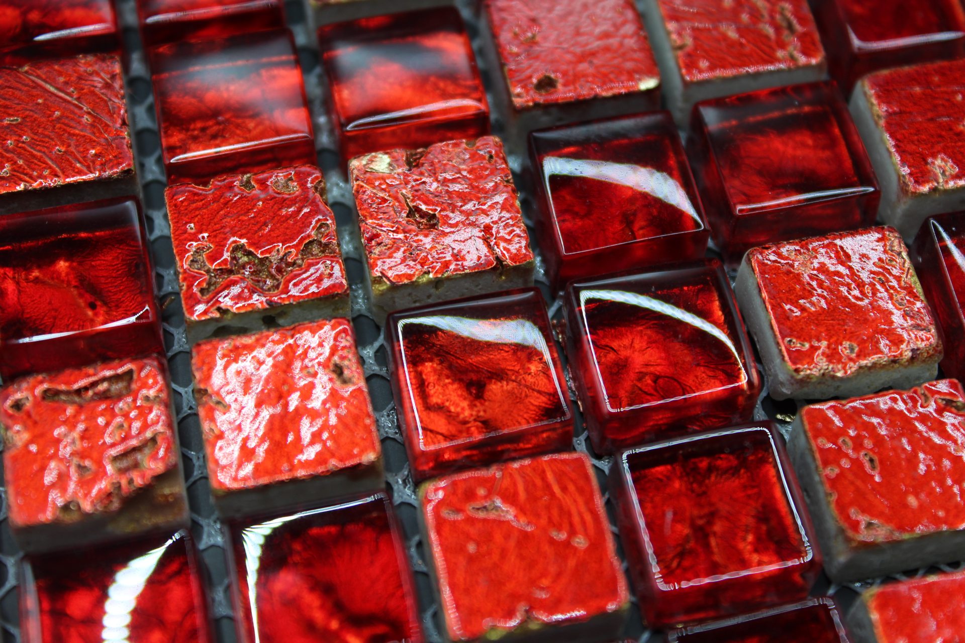 Red mosaic glass and stone - Luxury Tiles UK