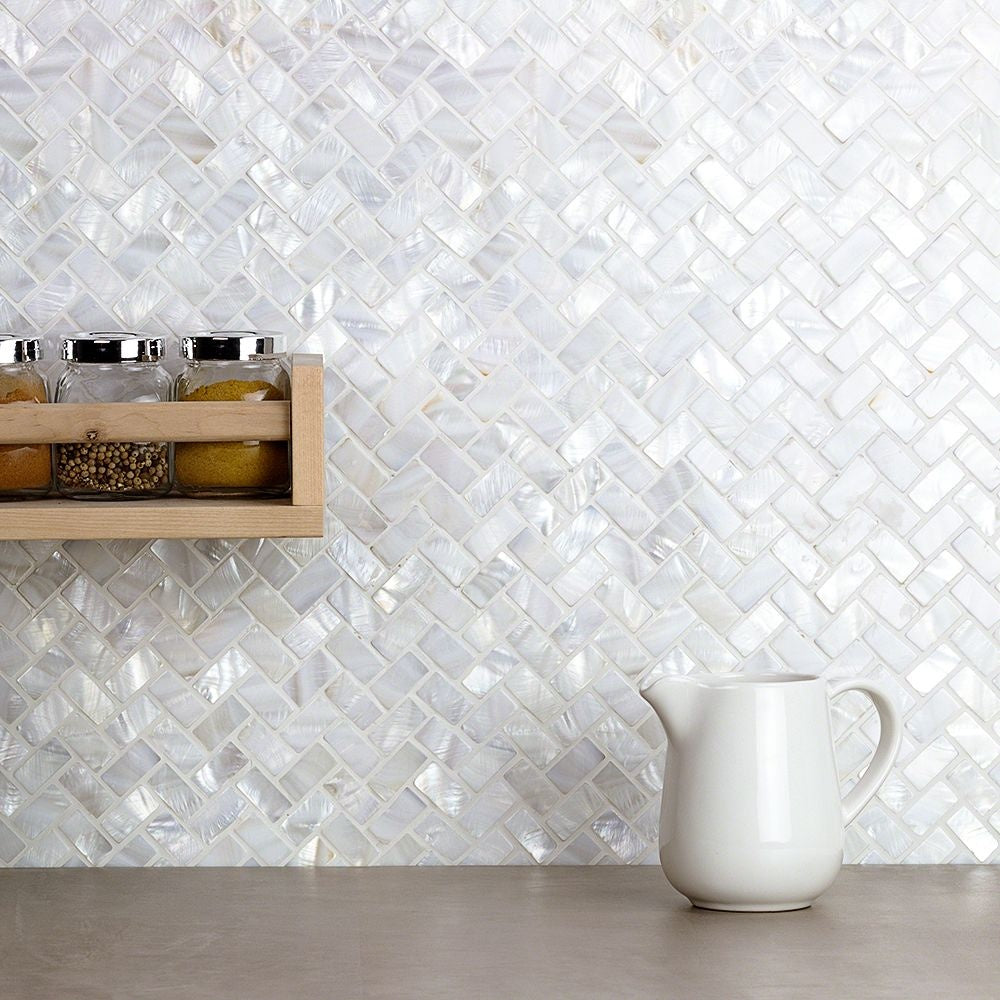 Mother of pearl mosaic herringbone