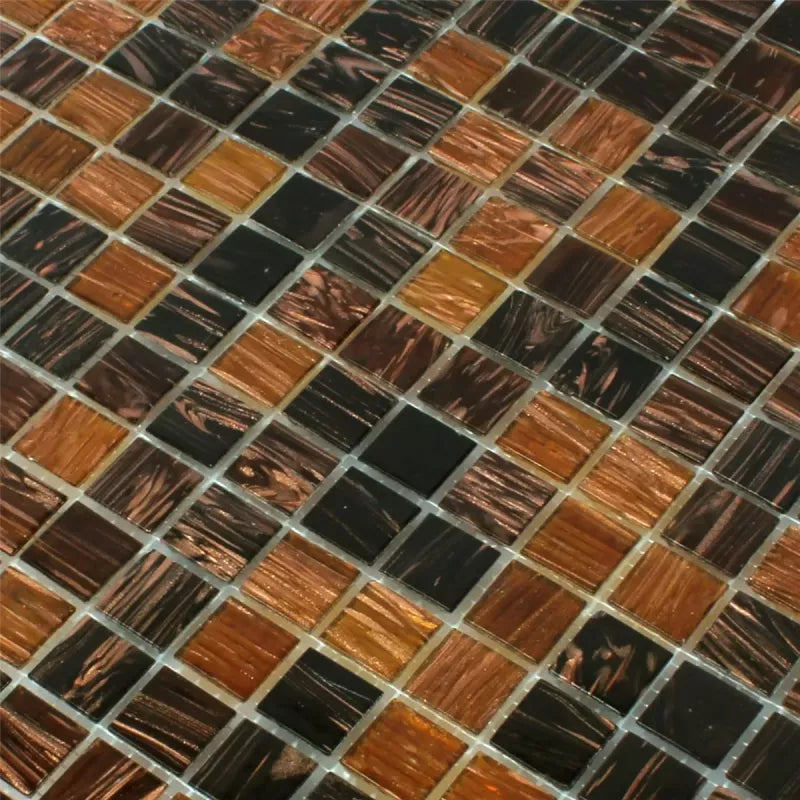 Close up of brown copper glass mosaic tile