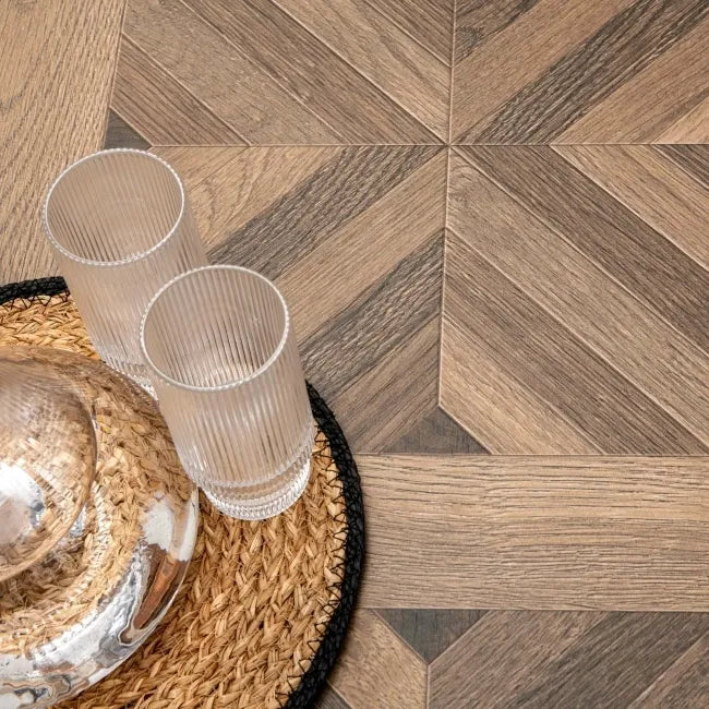 Parquet Oak Brown Wood Effect Porcelain Floor Tiles 
