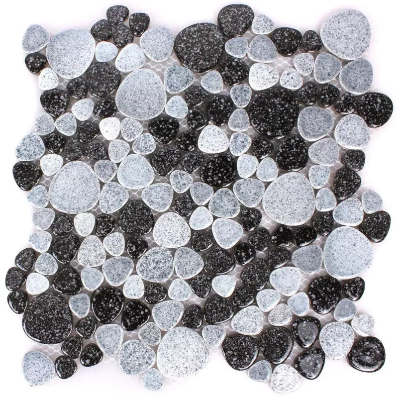 Ceramic Rectangular Pebble Tile Pebble Black Crystal Ceramic Mosaic Tile 30x30cm | Luxury Tiles UK