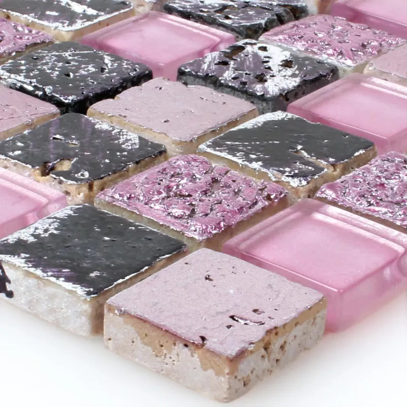 natural pink mosaic glass stone tile