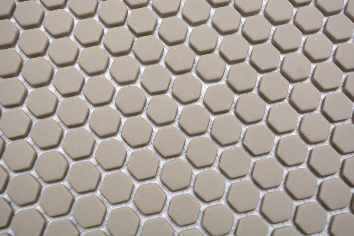 Beige Cream Hexagon Matt Glass Mosaic Tile 