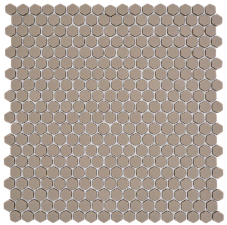 Pixel Beige Cream Hexagon Matt Glass Mosaic Tile 