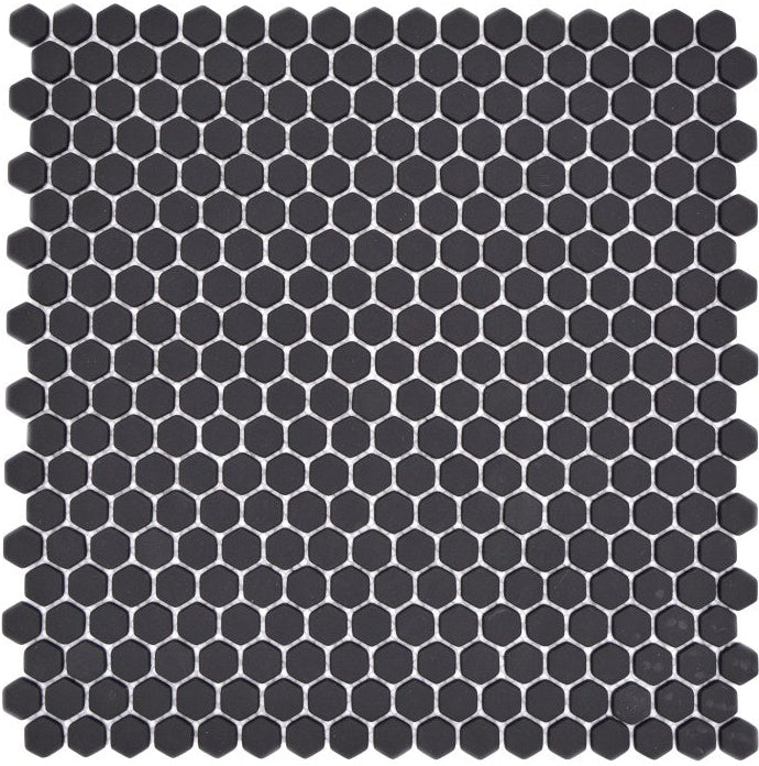 Pixel Charcoal Black Hexagon Matt Glass Mosaic Tile