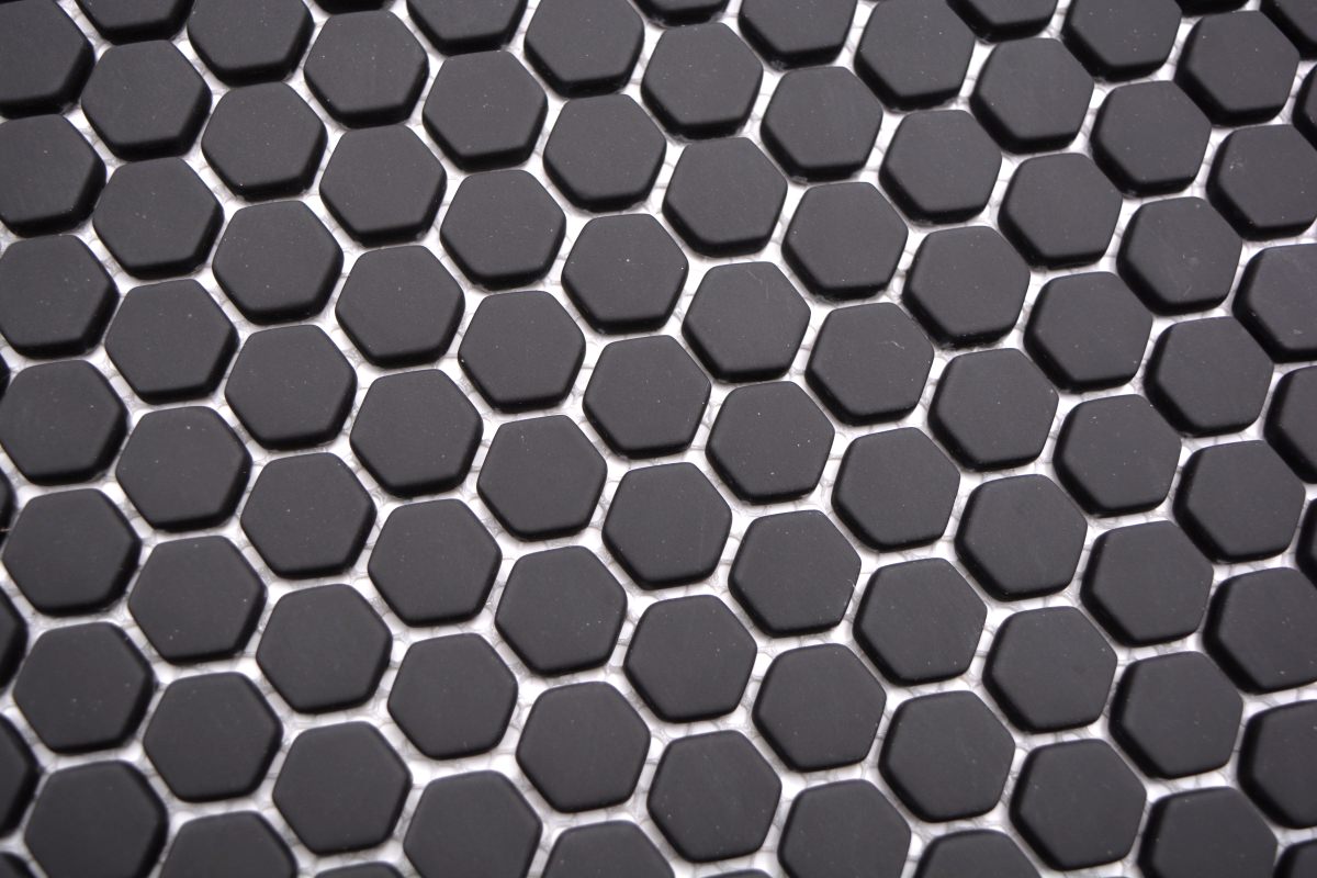 Charcoal Black Hexagon Matt Glass Mosaic Tiles