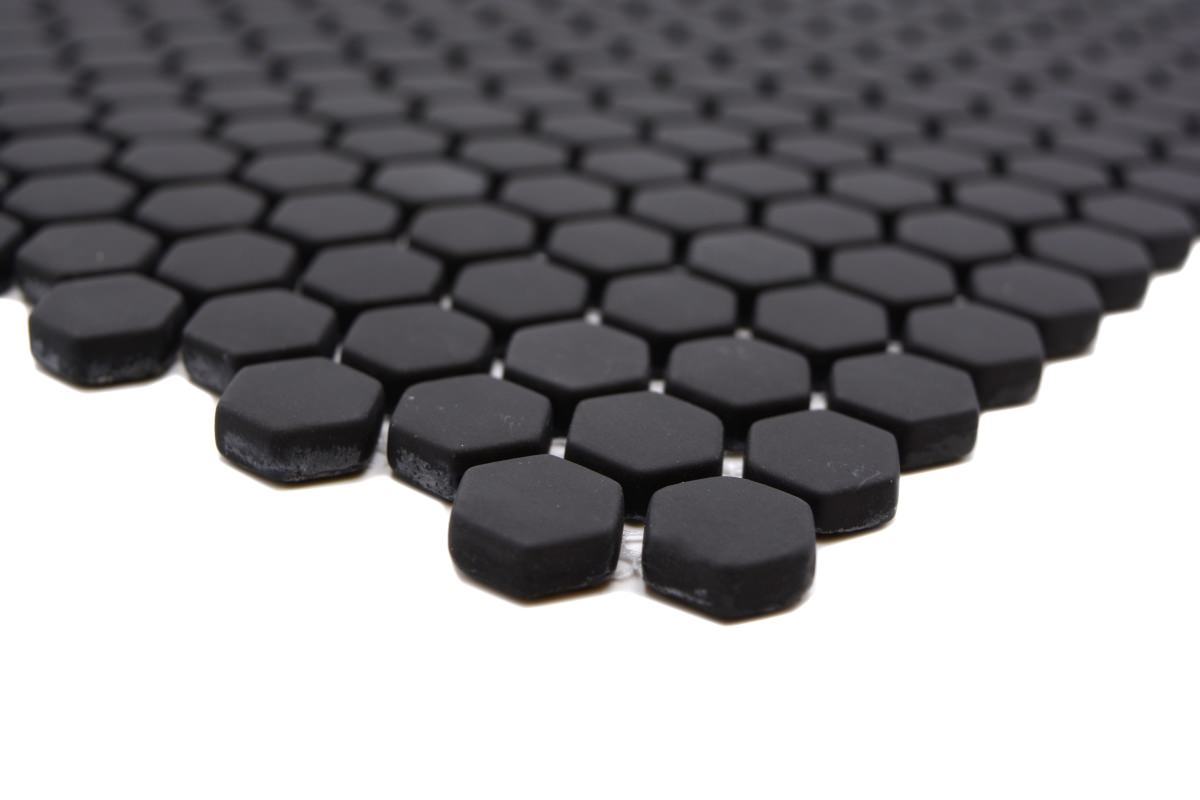 Black Hexagon Matt Glass Mosaic Tile 