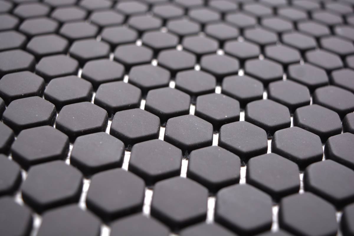 Black Hexagon Matt Glass Mosaics