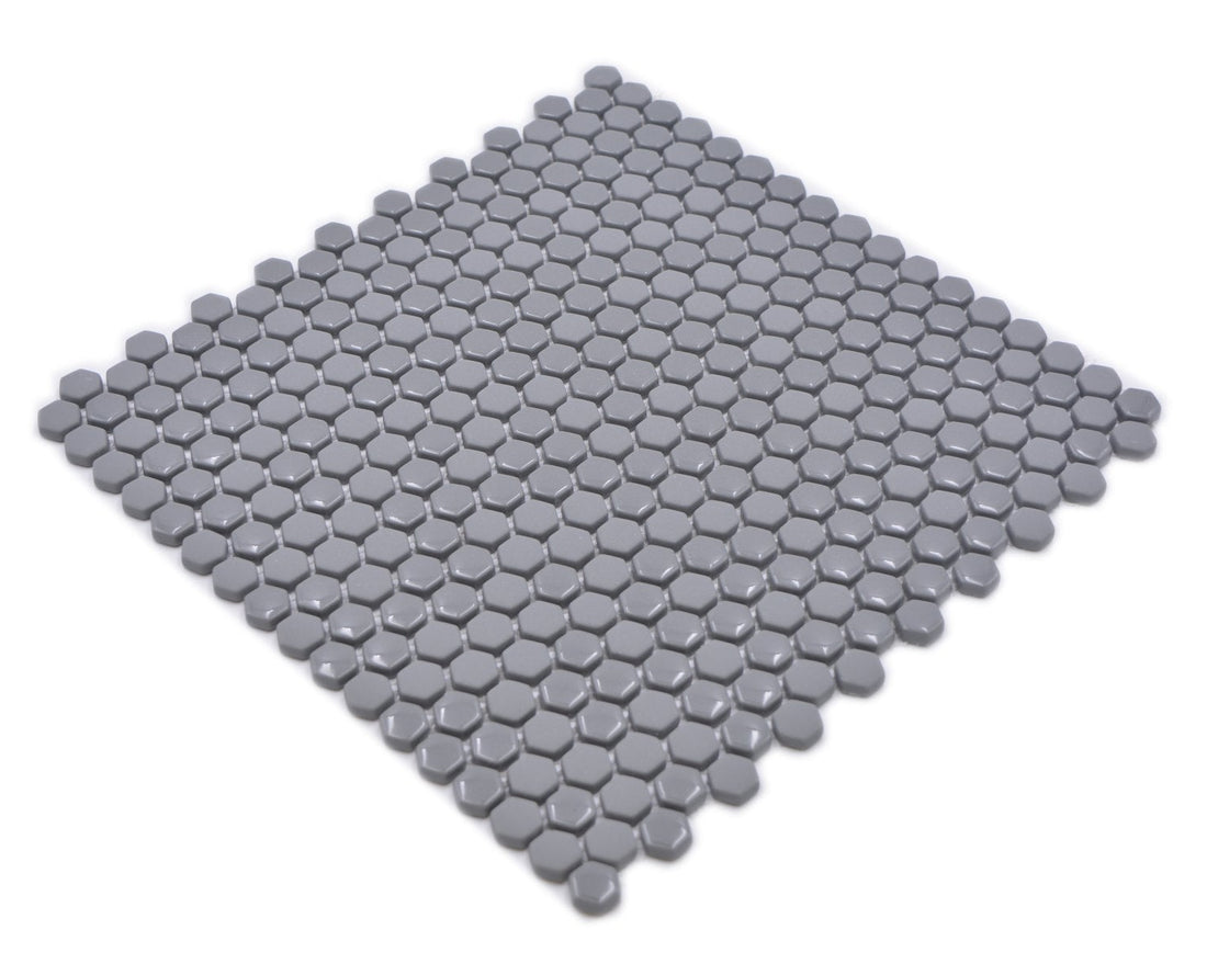 Pixel Grey Hexagon Matt and Gloss Glass Mosaic Tile 15x15mm - Luxury Tiles UK