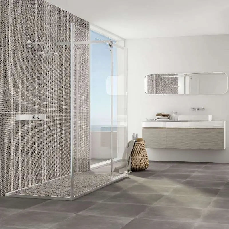 Grey mosaic square bathroom shot