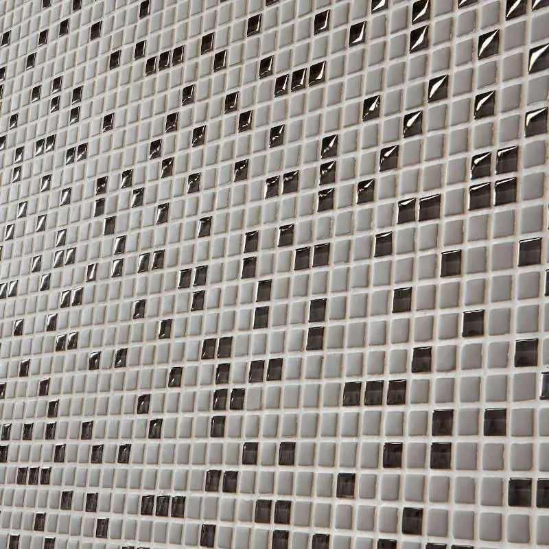 Grey glass mosaic with white grout 