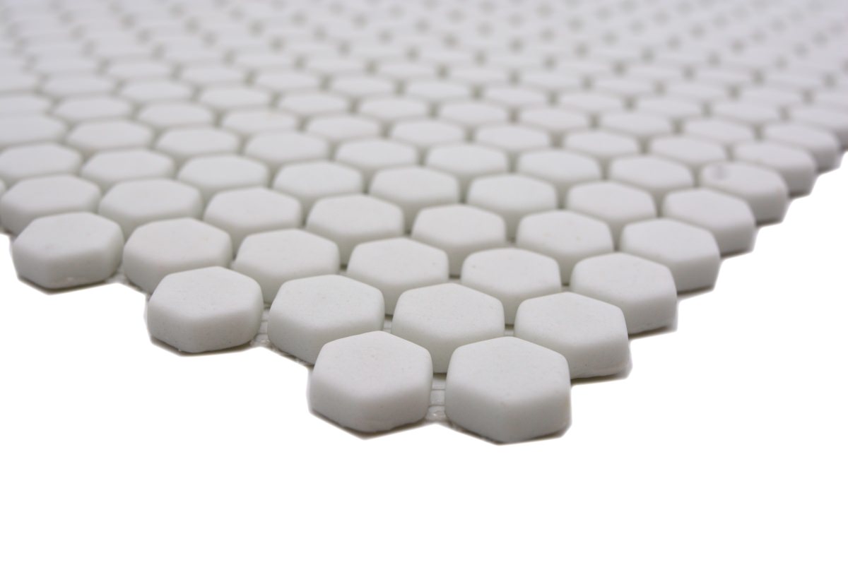 White Hexagon Matt Glass Mosaic Tile 