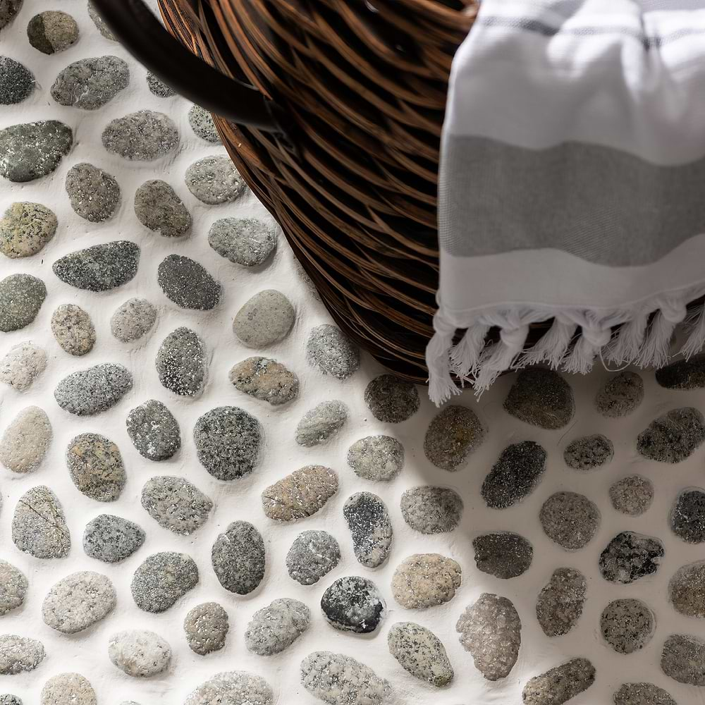 grey beige mosaic pebble tiles for bathrooms and kitchen