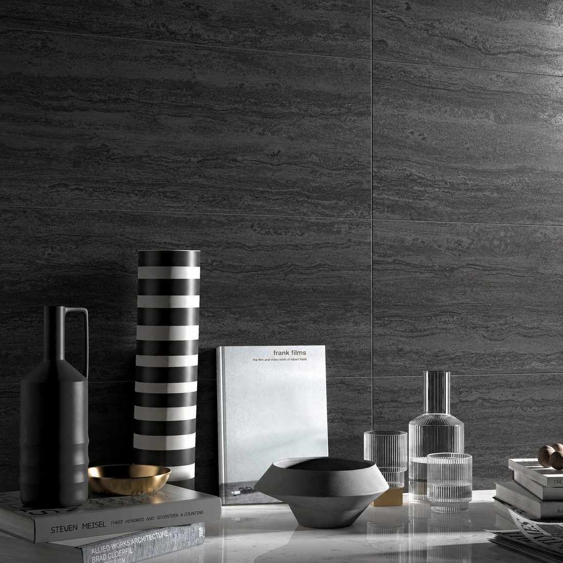 black natural look stone effect tiles 