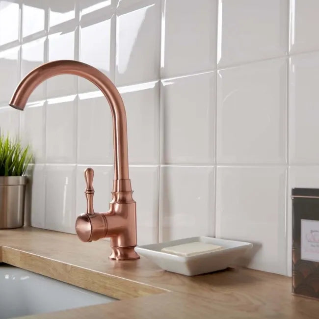 Bevelled edge white kitchen wall tiles 