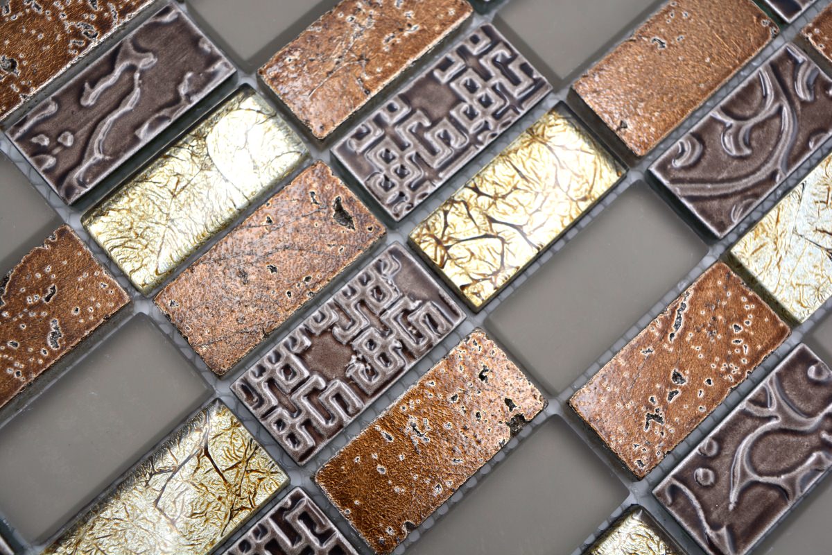Rhodesia Gold Mix Mosaic Tile | Luxury Tiles UK
