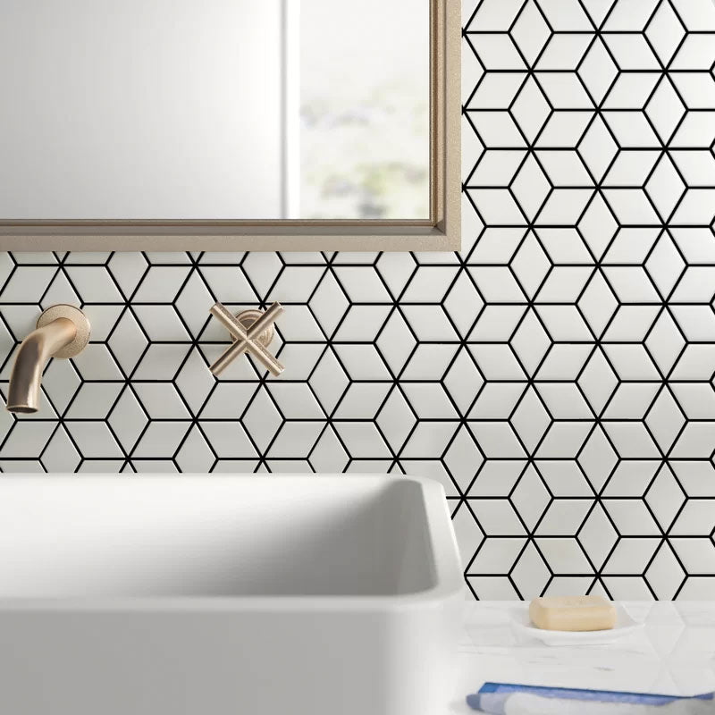 Rhombus White Satin Wall & Floor Tile 31×26.5 cm