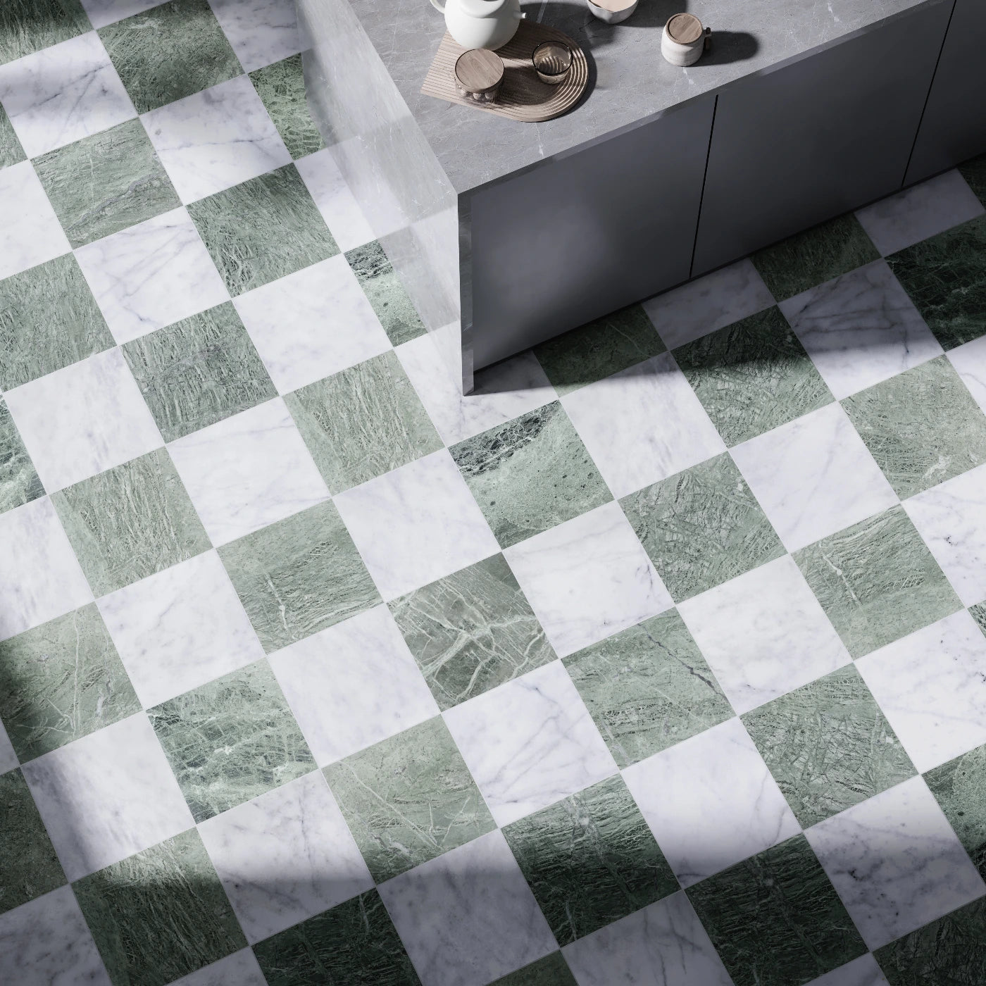 Chequered marble floor