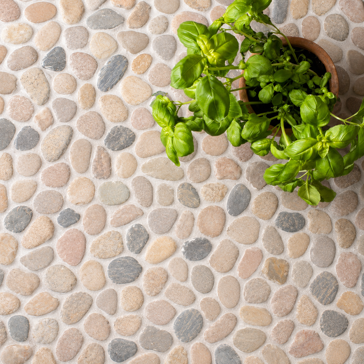 natural multicolour pebble mosaic floor tile  