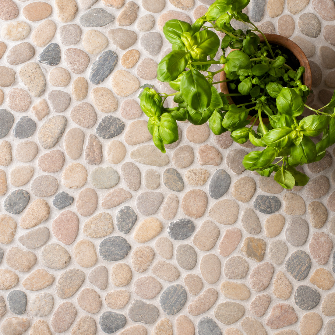 natural multicolour pebble mosaic floor tile  