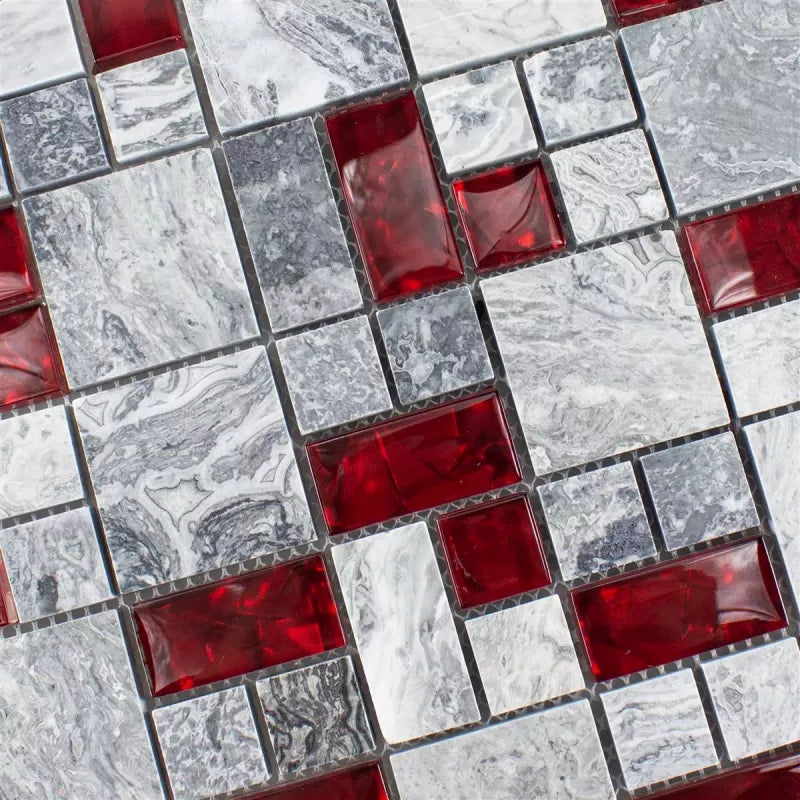 red glass mosaic tile 
