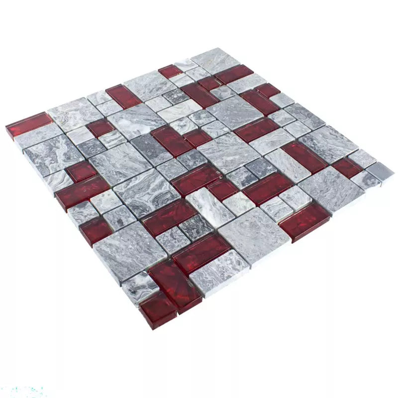 grey red natural stone and glass tile