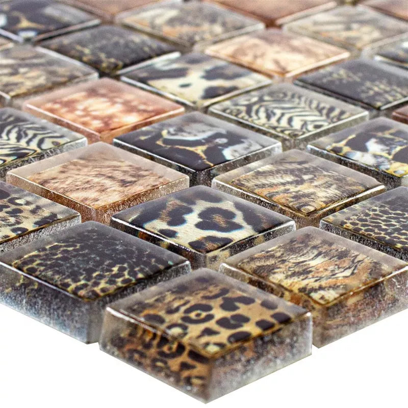 Safari Mosaic Tiles Beige and Brown close up 